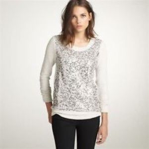 J Crew Glitter Front Oatmeal Sweatshirt Sz M NWT